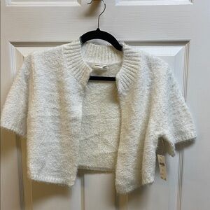Anthropologie White Textured Open-Front Shrug